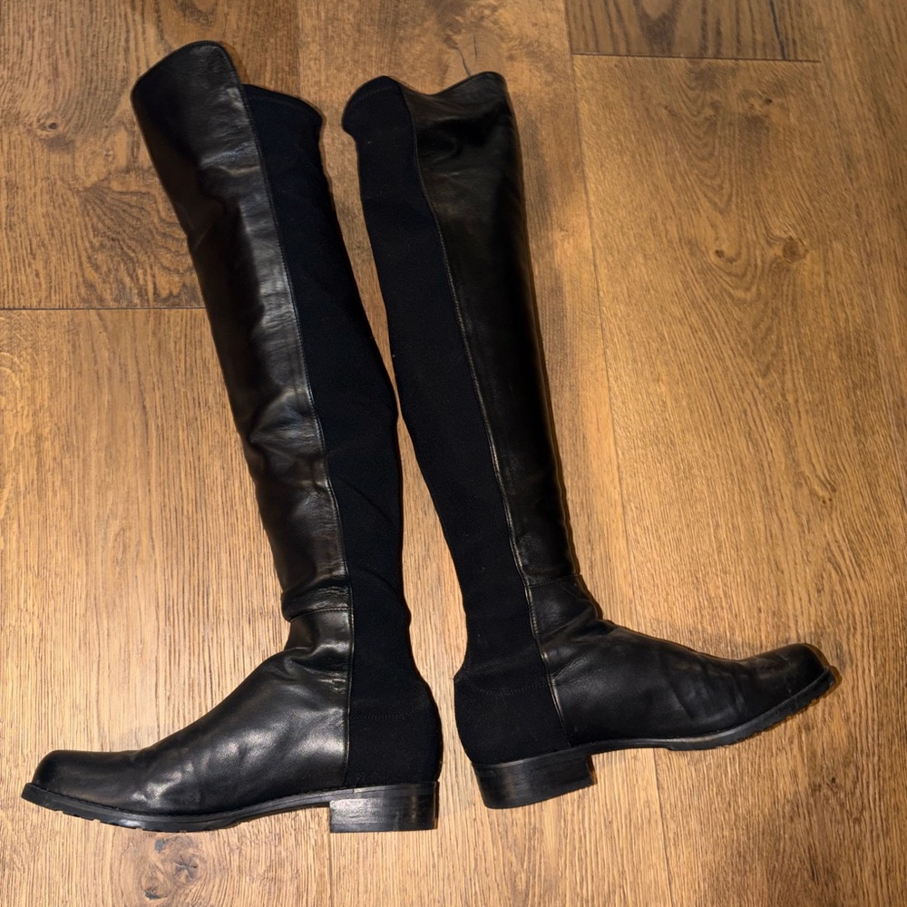 Stuart Weitzman - Black Knee-High Leather Boots - Picture 2 of 16